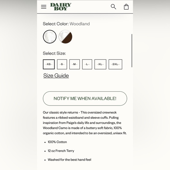 Dairy Boy Woodland Camo Oversized Crewneck White and Gray Sweatshirt - Picture 8 of 8